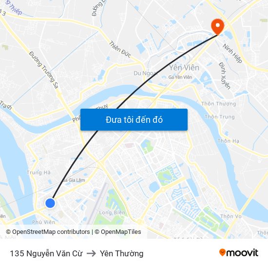 135 Nguyễn Văn Cừ to Yên Thường map