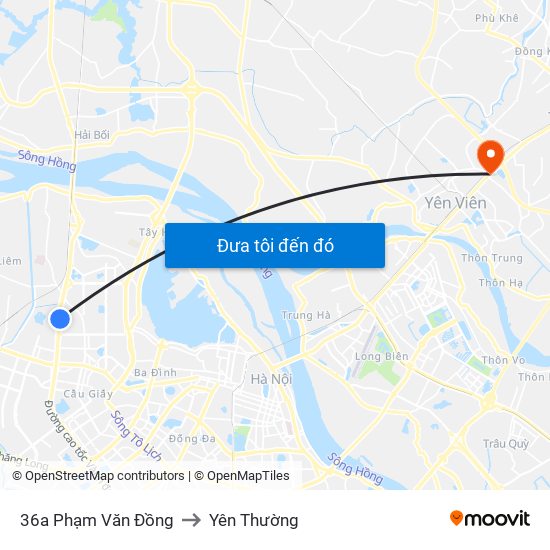 36a Phạm Văn Đồng to Yên Thường map