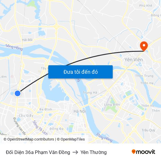 Đối Diện 36a Phạm Văn Đồng to Yên Thường map