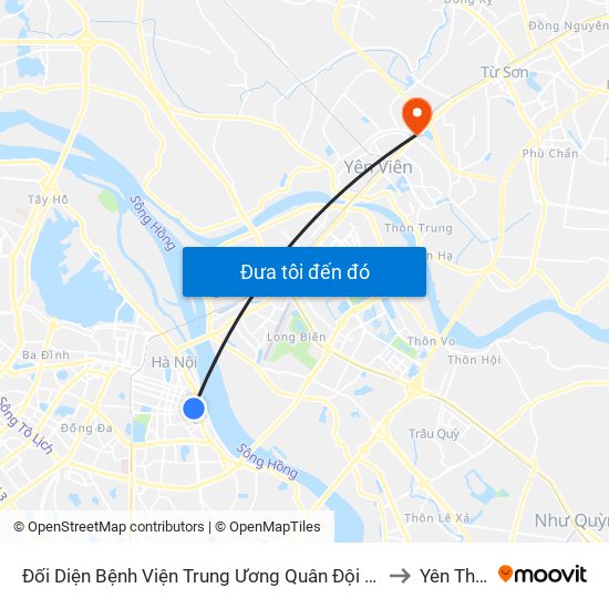 Đối Diện Bệnh Viện Trung Ương Quân Đội 108 - Trần Hưng Đạo to Yên Thường map