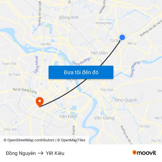 Đồng Nguyên to Yết Kiêu map