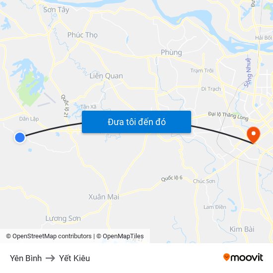 Yên Bình to Yết Kiêu map