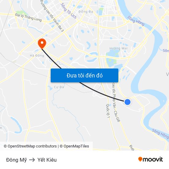 Đông Mỹ to Yết Kiêu map