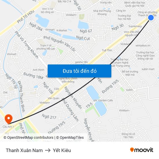 Thanh Xuân Nam to Yết Kiêu map