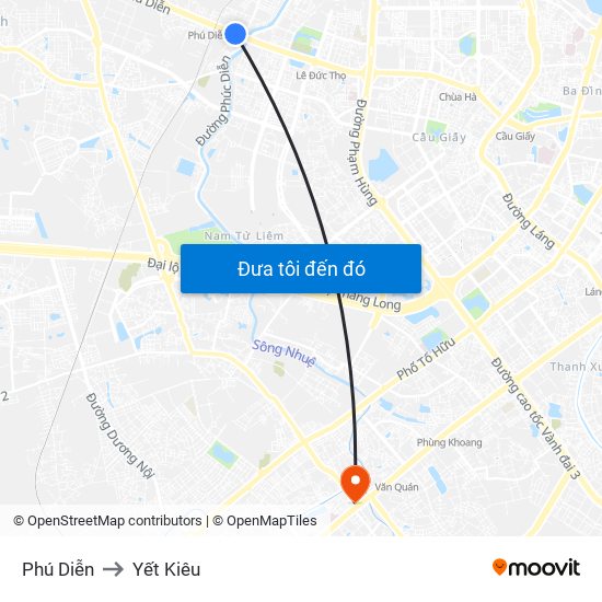 Phú Diễn to Yết Kiêu map