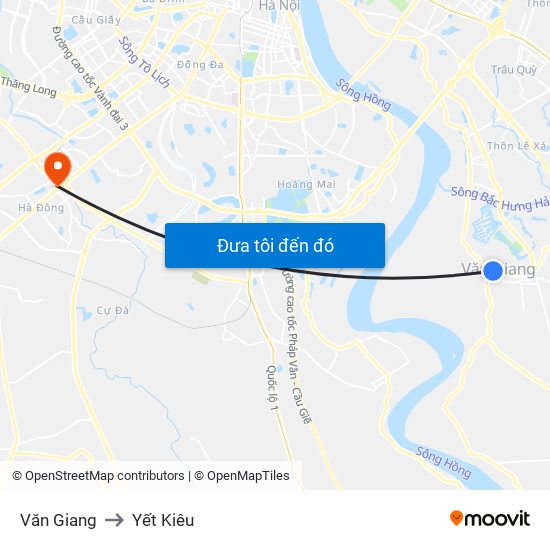 Văn Giang to Yết Kiêu map