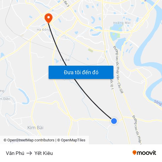 Văn Phú to Yết Kiêu map