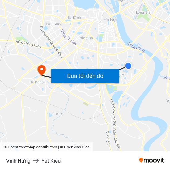 Vĩnh Hưng to Yết Kiêu map