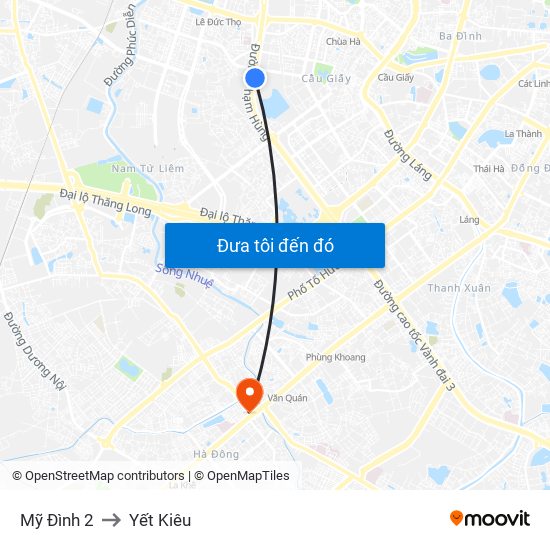 Mỹ Đình 2 to Yết Kiêu map