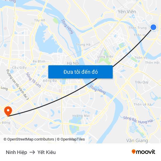 Ninh Hiệp to Yết Kiêu map