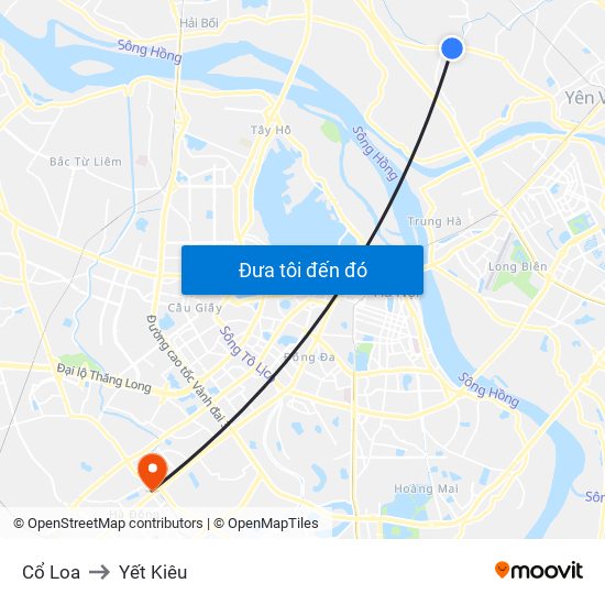 Cổ Loa to Yết Kiêu map