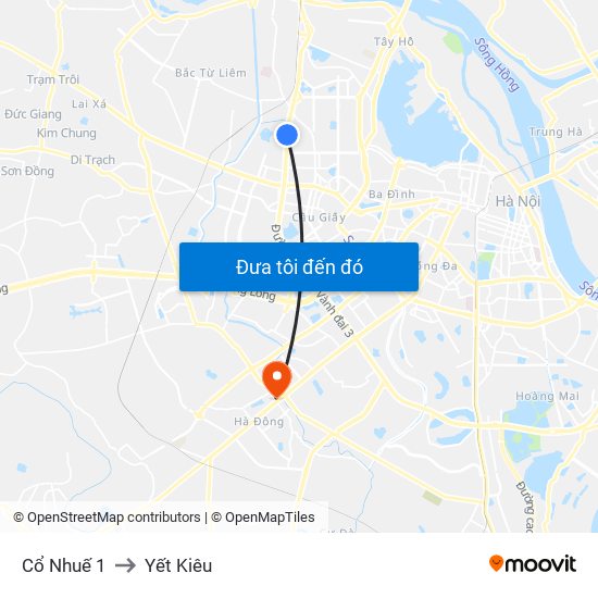 Cổ Nhuế 1 to Yết Kiêu map