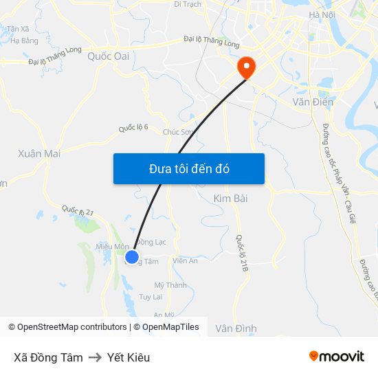 Xã Đồng Tâm to Yết Kiêu map