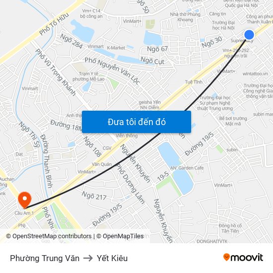 Phường Trung Văn to Yết Kiêu map