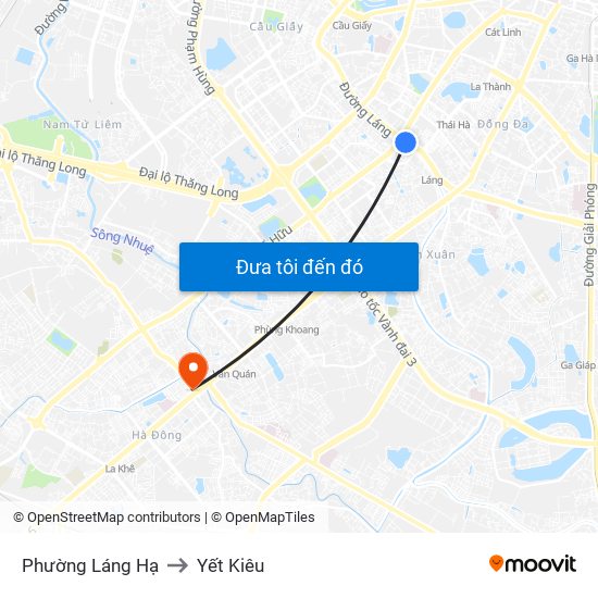 Phường Láng Hạ to Yết Kiêu map