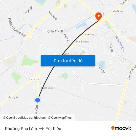 Phường Phú Lãm to Yết Kiêu map