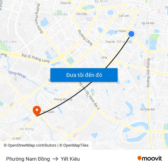 Phường Nam Đồng to Yết Kiêu map