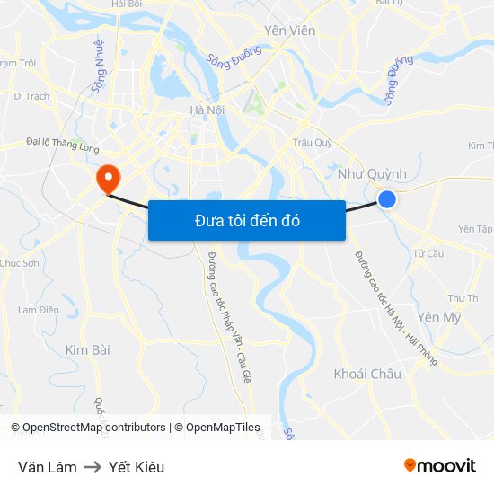 Văn Lâm to Yết Kiêu map