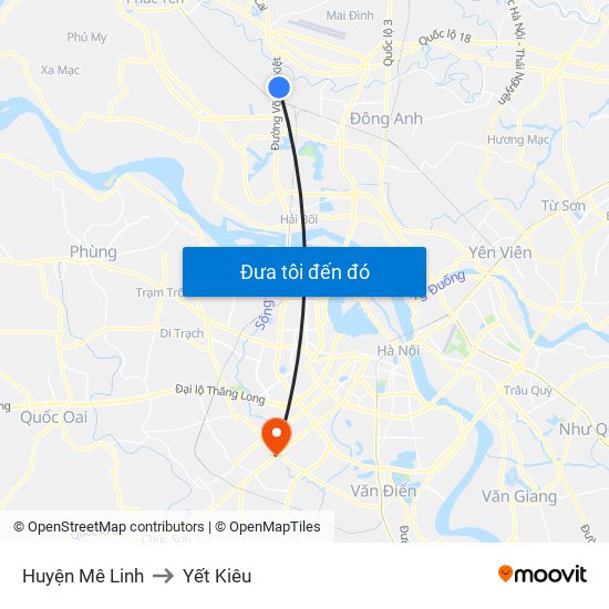 Huyện Mê Linh to Yết Kiêu map