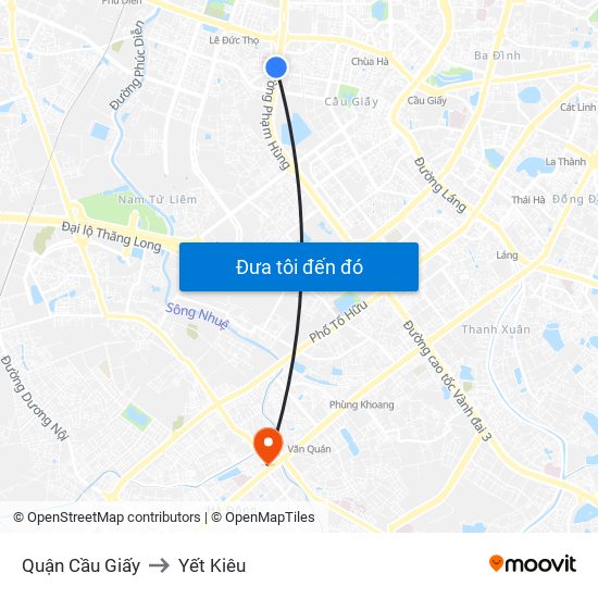 Quận Cầu Giấy to Yết Kiêu map