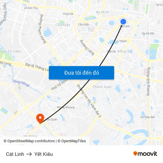 Cát Linh to Yết Kiêu map