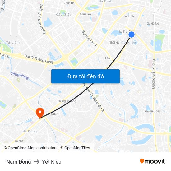 Nam Đồng to Yết Kiêu map