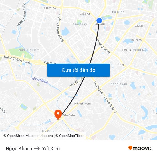 Ngọc Khánh to Yết Kiêu map