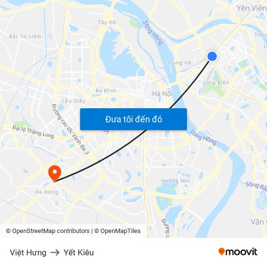 Việt Hưng to Yết Kiêu map