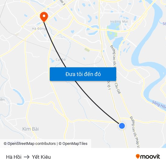 Hà Hồi to Yết Kiêu map