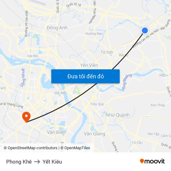 Phong Khê to Yết Kiêu map