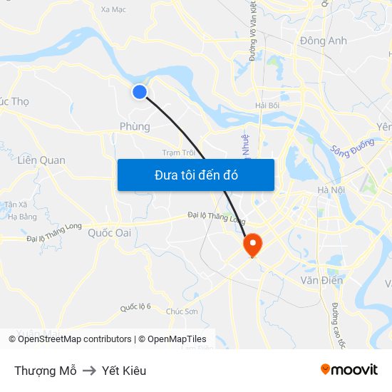 Thượng Mỗ to Yết Kiêu map