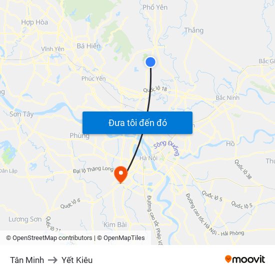 Tân Minh to Yết Kiêu map