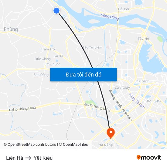 Liên Hà to Yết Kiêu map