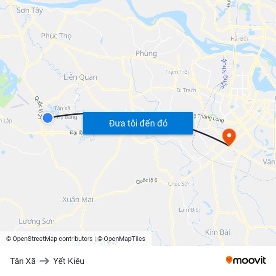 Tân Xã to Yết Kiêu map