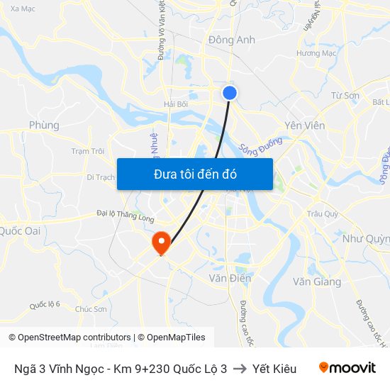 Ngã 3 Vĩnh Ngọc - Km 9+230 Quốc Lộ 3 to Yết Kiêu map