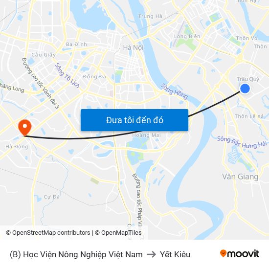 (B) Học Viện Nông Nghiệp Việt Nam to Yết Kiêu map