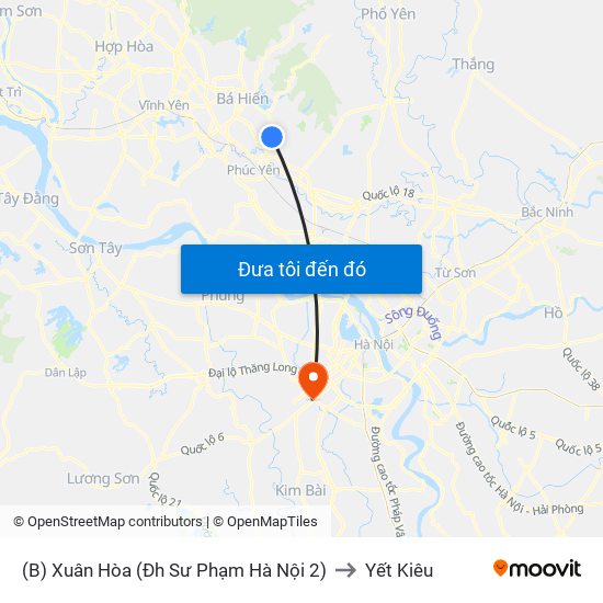 (B) Xuân Hòa (Đh Sư Phạm Hà Nội 2) to Yết Kiêu map