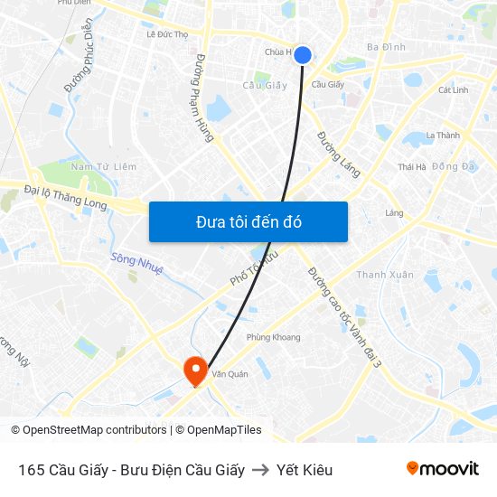 165 Cầu Giấy - Bưu Điện Cầu Giấy to Yết Kiêu map