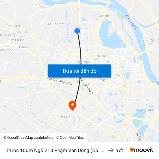 Trước 100m Ngõ 218 Phạm Văn Đồng (Đối Diện Công Viên Hòa Bình) to Yết Kiêu map