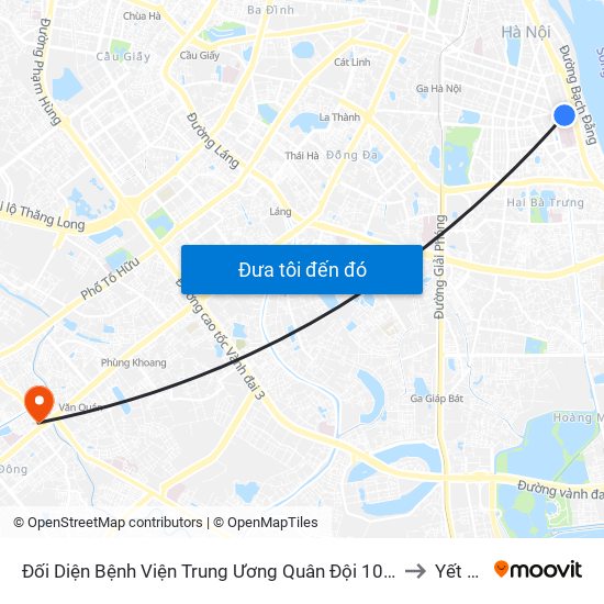 Đối Diện Bệnh Viện Trung Ương Quân Đội 108 - Trần Hưng Đạo to Yết Kiêu map