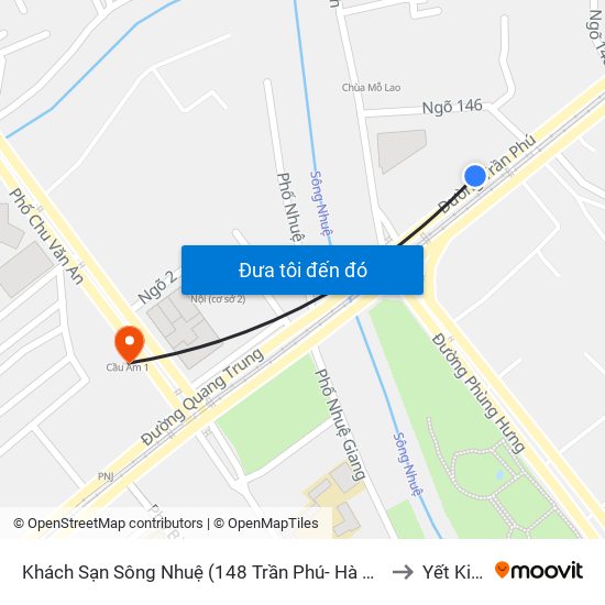 Khách Sạn Sông Nhuệ (148 Trần Phú- Hà Đông) to Yết Kiêu map