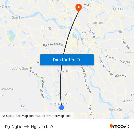 Đại Nghĩa to Nguyên Khê map