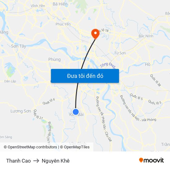 Thanh Cao to Nguyên Khê map