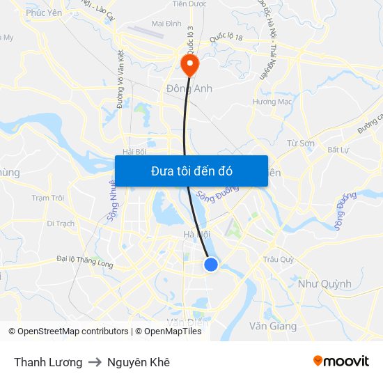 Thanh Lương to Nguyên Khê map