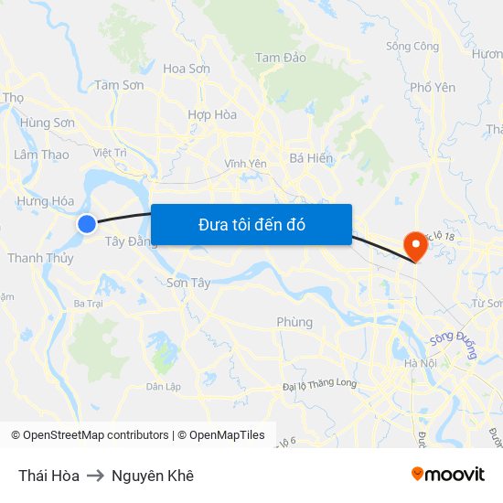 Thái Hòa to Nguyên Khê map