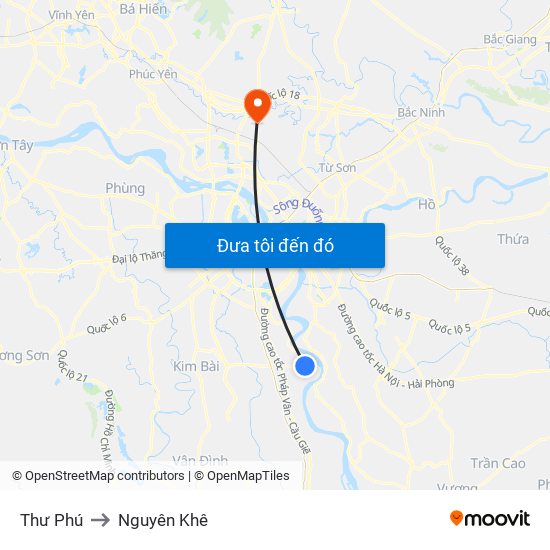 Thư Phú to Nguyên Khê map