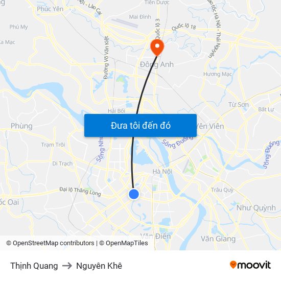 Thịnh Quang to Nguyên Khê map