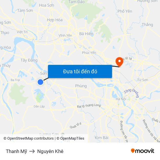 Thanh Mỹ to Nguyên Khê map