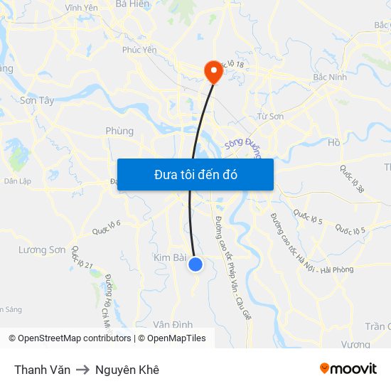 Thanh Văn to Nguyên Khê map
