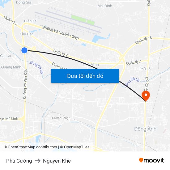 Phú Cường to Nguyên Khê map